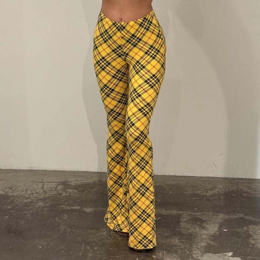 Yellow Plaid Flare Pants M